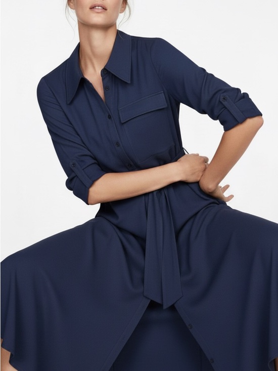 Mango Dresses & Skirts - Mango Navy Long Sleeve Midi Dress - Size 8 - Quiet Luxury